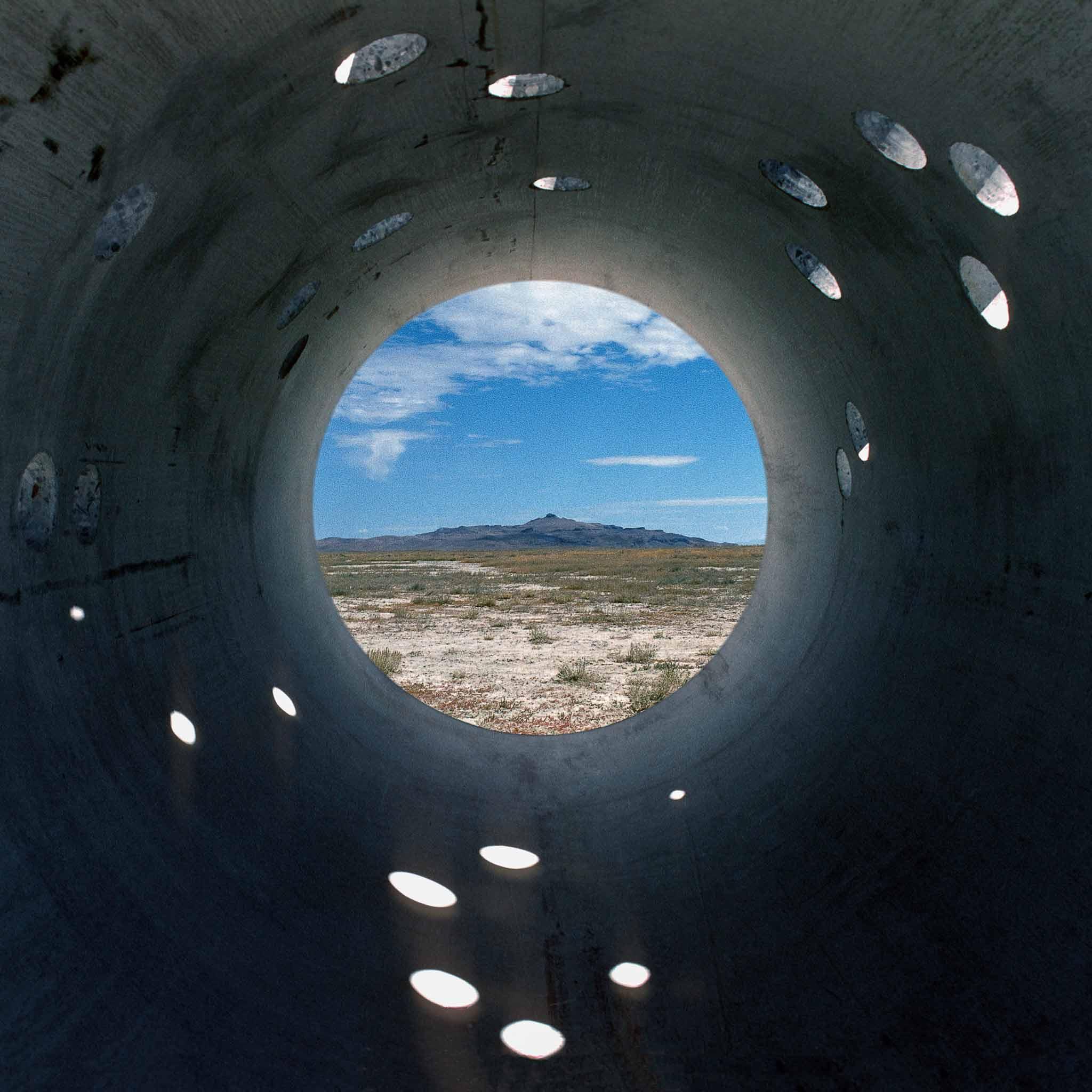 A detail through on of the Sun Tunnels. Light through the holes form patterns on the interior.